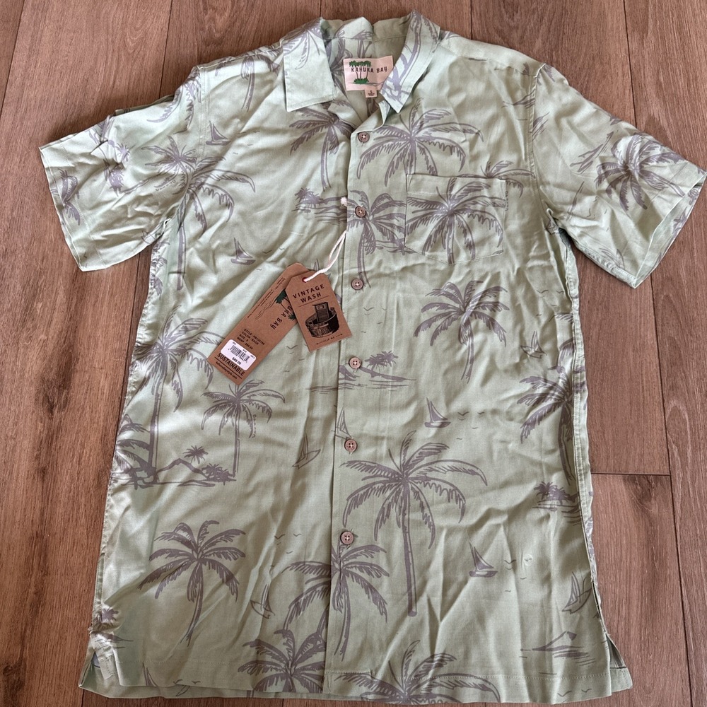 Kahuna Bay Vintage Wash‎ Men's Hawaiian Short Sleeve Button Down Shirt Small NEW